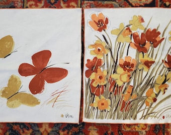 Vera Neumann Linen Dinner Napkins/ Vintage Cloth Napkins/ Daffodil Floral Print/ Set of 5