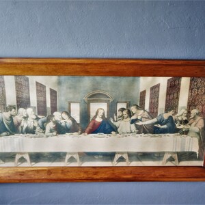 Antique Framed Lithograph/ The Last Supper/ Leonardo DaVinci/ 1920s image 6