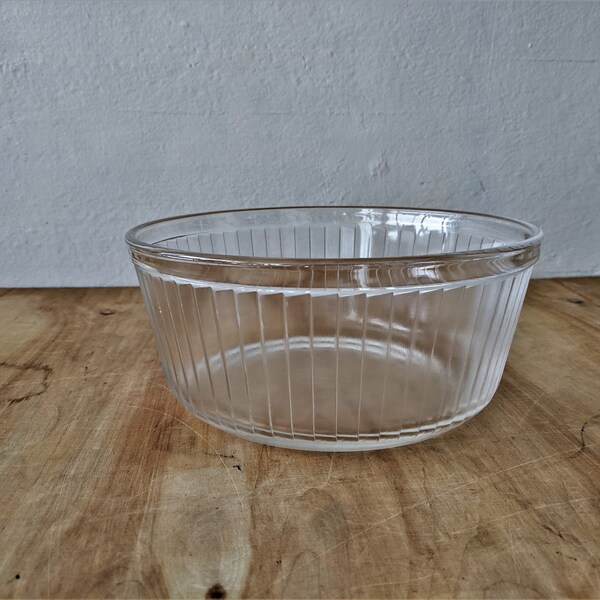 Vintage PYREX Clear Glass Soufflé/ Cake Pan/ Ribbed Glass Bowl/1950s