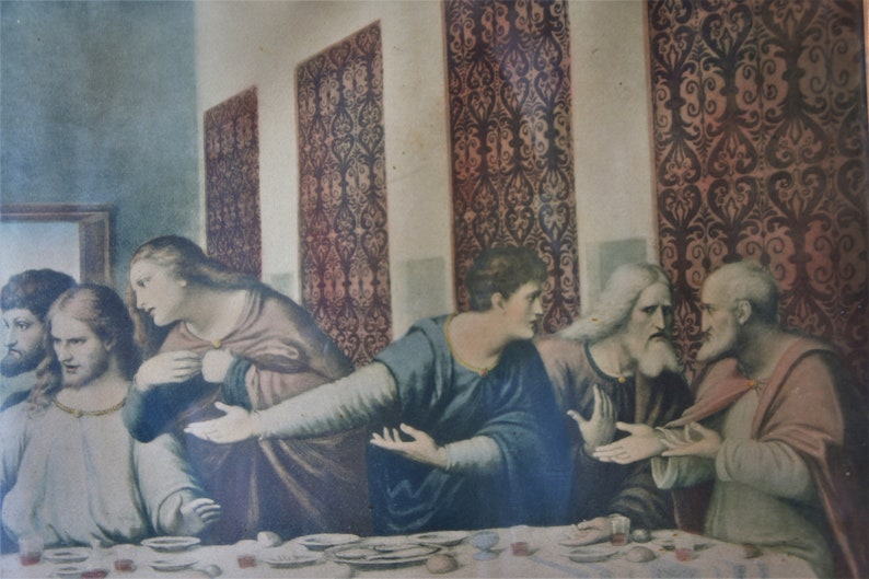 Antique Framed Lithograph/ The Last Supper/ Leonardo DaVinci/ 1920s image 8