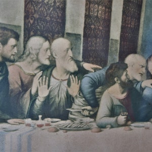 Antique Framed Lithograph/ The Last Supper/ Leonardo DaVinci/ 1920s image 5