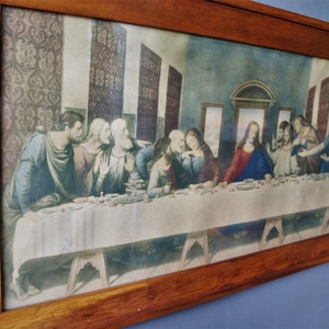 Antique Framed Lithograph/ The Last Supper/ Leonardo DaVinci/ 1920s image 2