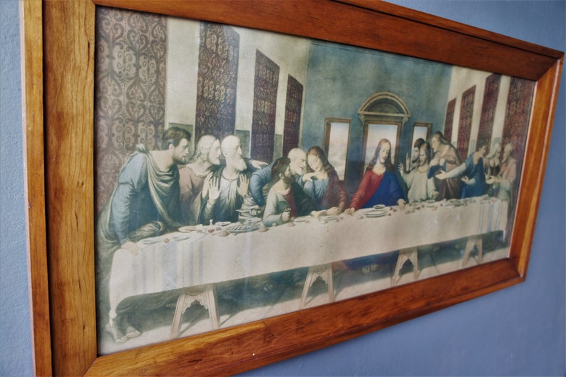 Antique Framed Lithograph/ The Last Supper/ Leonardo DaVinci/ 1920s image 2