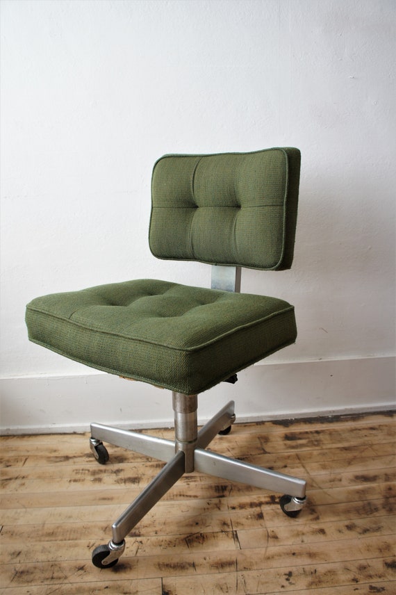 Mcm Shaw Walker Upholstered Desk Chair C 1960s Rolling Aluminum Propeller Industrial Office Furniture