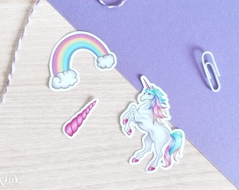Set of 3 handmade vinyl rainbow unicorn horn stickers