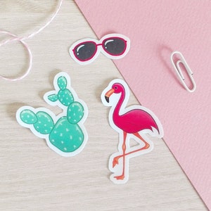 Lot de 3 autocollants vinyle flamant rose cactus lunettes de soleil