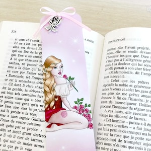 Pastel pink girl with a rose bookmark