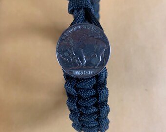 Buffalo Nickel SOLID BLACK Paracord Braclet