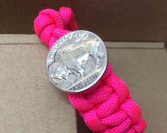 Buffalo Nickel HOT PINK Paracord Braclet