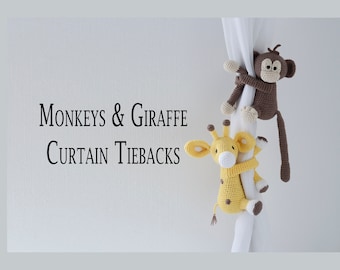 Crochet Monkey & Giraffe Curtain Tiebacks: Nursery Safari Decor