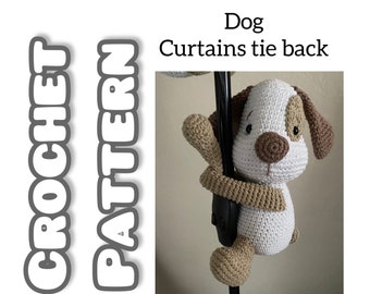 Crochet Pattern Dog Curtain Tieback, Window Treatments, PATTERN in English