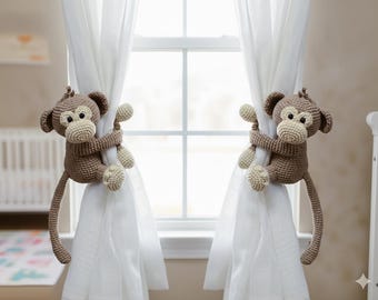 Crochet Monkey Curtain Tieback: Nursery Decor, Safari Theme