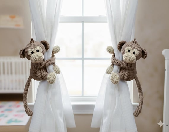 Crochet Monkey Curtain Tieback: Nursery Decor, Safari Theme