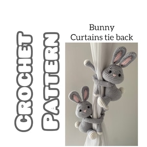 Crochet Pattern Bunny Curtain Tieback, Rabbit curtain tie back, hare toys , PATTERN in English + video