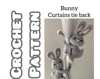 Patrón de ganchillo Abrazadera de cortina de conejito, Abrazadera de cortina de conejo, juguetes de liebre, PATRÓN en inglés + video