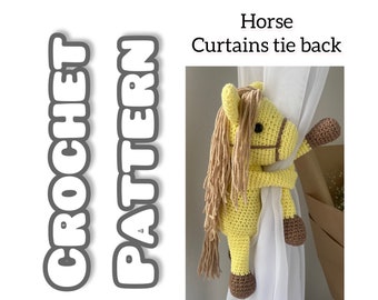 Patrón de alzapaños de cortina de caballo a crochet: Decoración infantil amigurumi (descarga digital)