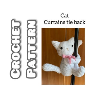 Crochet Pattern Cat Curtain Tieback, kids room curtains tieback, PATTERN in English