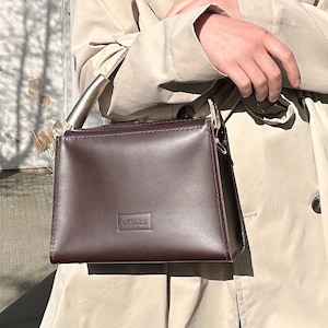 Brown crossbody bag, Leather square handbag, Leather handbag for ladies, Gift for wife, Custom color available, Stylish Small City Bag