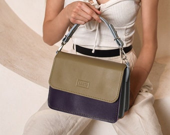 Elegant leather handbag, Small bag with compartments, Natural leather, Custom colors - create your own version.