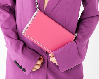 Pochette in pelle rosa, mini borsa in pelle naturale per occasioni speciali, borsa da sera per donna.