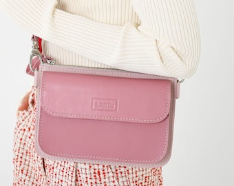 Handmade Pink Leather Belt Bag – Italian Leather Crossbody Purse