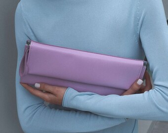 Natural leather clutch, Purple purse for summer, Small evening bag, Stylish handbag, Lily purple clutch, Birthday gift, Gift for best friend