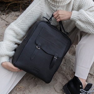 Sac à dos en cuir noir, sac à dos de voyage, sac pour ordinateur portable de bureau