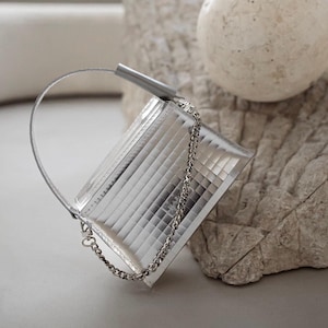 Mini Silver Leather Handbag – Luxury Purse with Chain, Prom or Wedding Bag