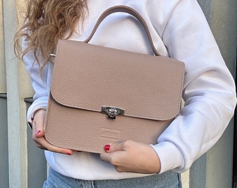 Natural Leather Handbag, Top handle bag, Cross-body bag for her, Office handbag for women, gift for wife.