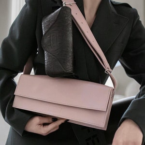 Minimalistische Rosa Lederhandtasche "Sweet Flag" | Trendige Geldbörse mit Brillenetui Lange Damen Geldbörse | Geschenk für Sie | Alltags-Tasche