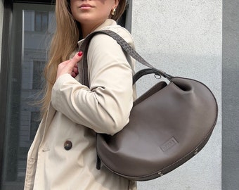 Hobo purse for women, natural leather handbag, Hobo shoulder bag, Top handle leather bag, Lady boss gift, Custom colors available.
