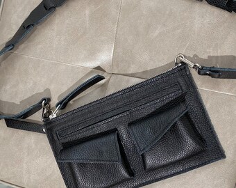 Bolso bandolera pequeño de piel negra, bolso de viaje con bolsillos