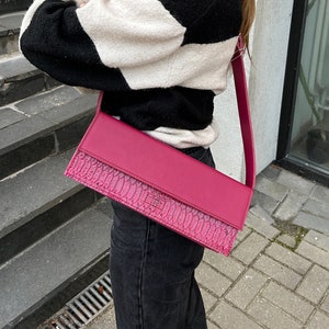 Pink leather bag, Handbag for women, Elegant shoulder bag, Gift for wife, Summer bag, Festival handbag, Custom color available.
