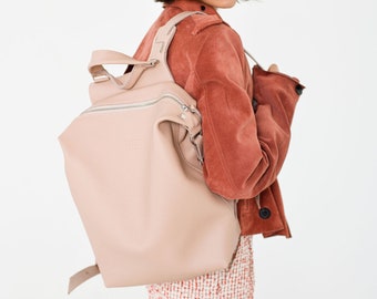 Pink Leather Backpack, Handmade Travel Rucksack