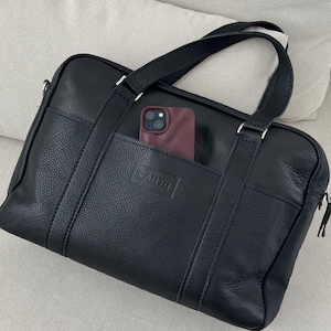 Porte-documents en cuir noir - Sac pour ordinateur portable fait main - Porte-documents pour homme - Cadeau pour le patron ou le mari