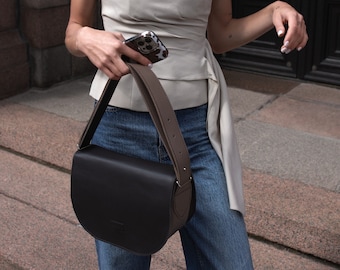 Bolso de hombro de piel natural, bolso bandolera marrón, correa ajustable
