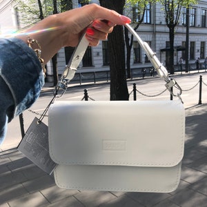 White Leather Handbag – Compact Festival Crossbody Bag, Minimalist Boho Purse