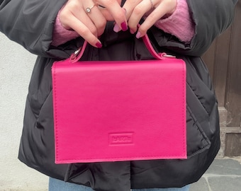 Bolso bandolera de piel rosa oscuro, elegante bolso de mano