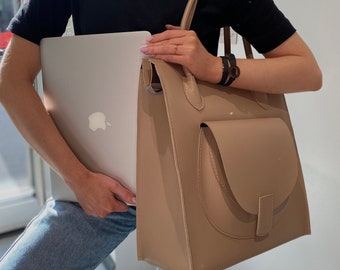Leather Work Tote – Large Unique Italian Handcrafted Laptop Bag