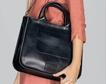 Black leather handbag for work, Leather computer bag, Big leather bag, Black work handbag, Handbag for women