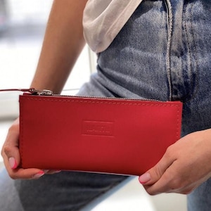 Portafoglio in pelle rossa – Portamonete da donna – Porta carte – Organizer per denaro – Regalo personalizzato