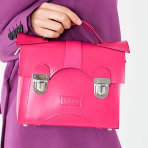 Handbag with Buckles – Pink Leather Crossbody Bag, Natural Leather Purse, Festival Shoulder Bag, Gift for Women