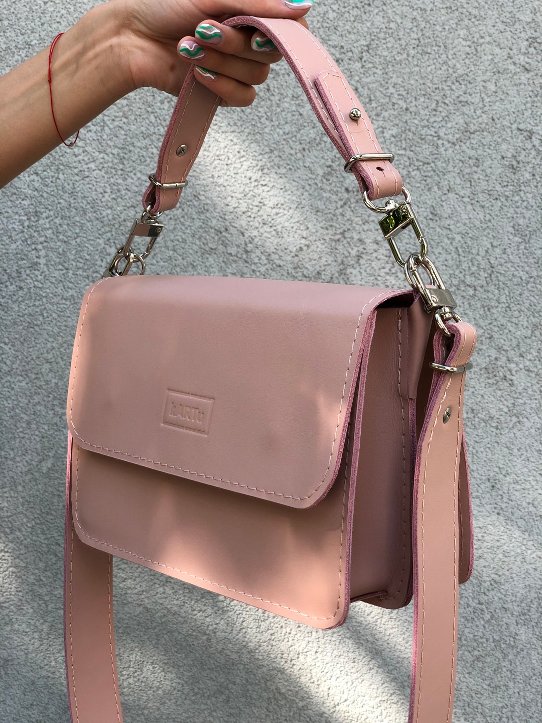 Light Pink Handbag for Women, Natural Leather Handbag, Comfortable