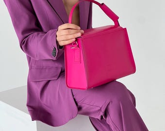 Elegant Pink Leather Top Handle Bag – Handmade Formal Handbag