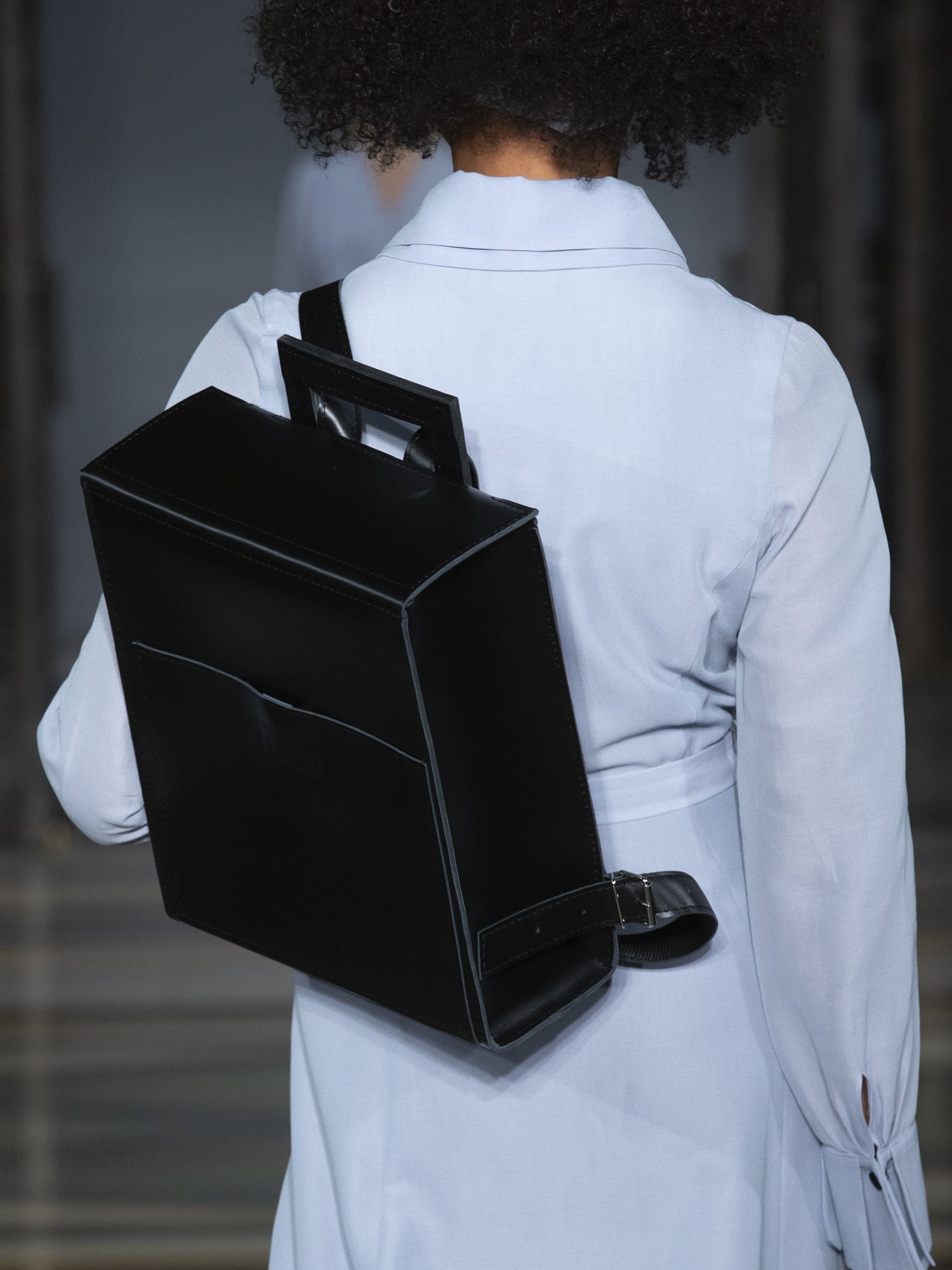 Black square leather backpack online