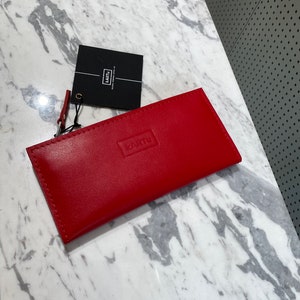 Portafoglio in pelle rossa per donna, elegante portamonete, porta carte casual personalizzato, regalo per la mamma.