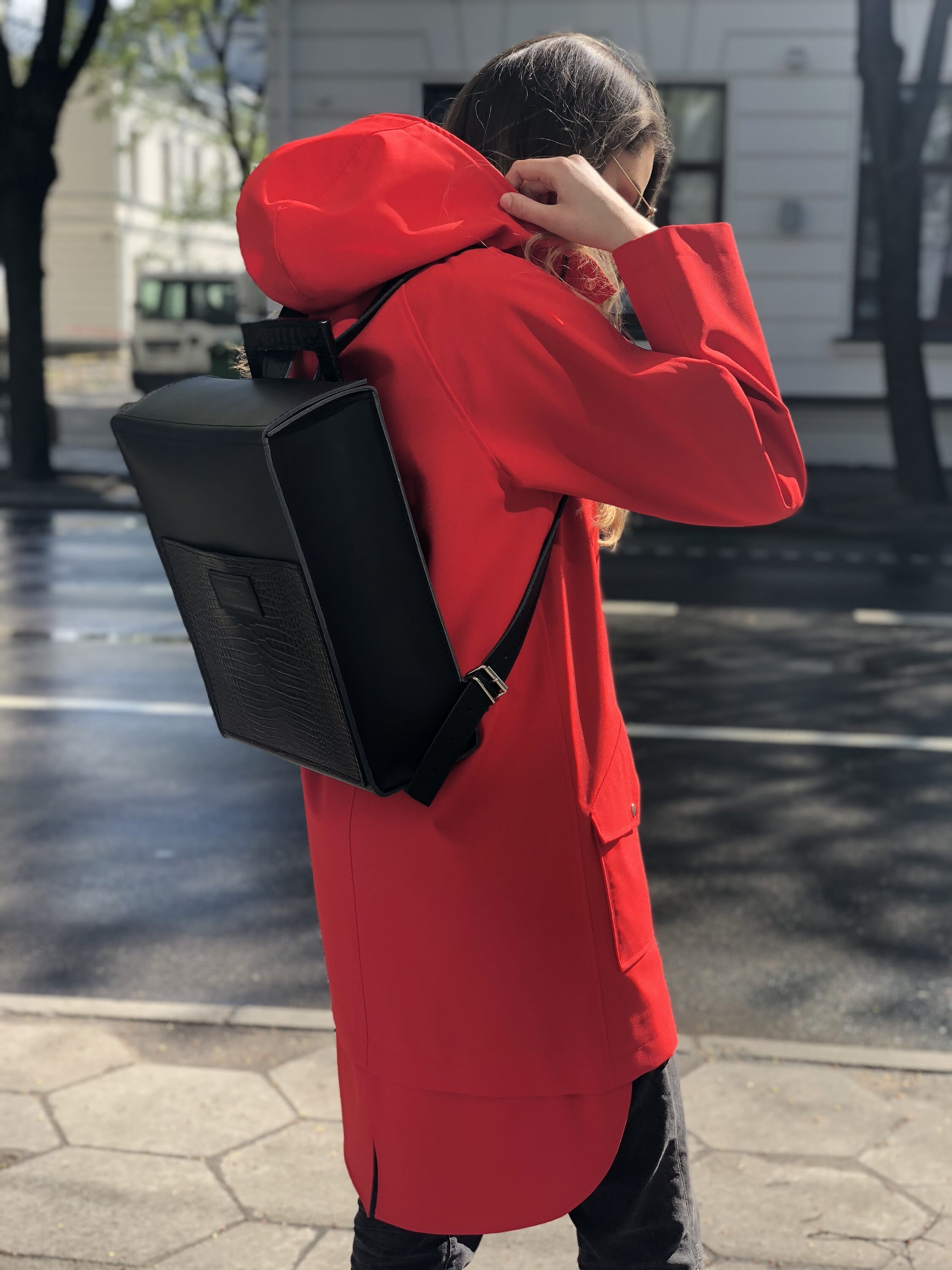 square leather backpack