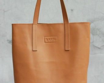 Leather tote bag, Tan brown handbag, Tote bag for work, Natural leather laptop bag, Shopper bag COFFEE BEAN. Choose your custom color.