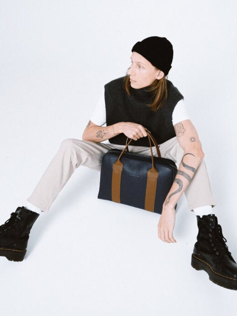 Work bag for men, Duffel bag with belt,  gift for him, Student leather bag for studies