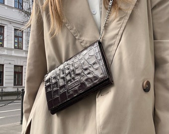 Brown leather clutch, Natural leather mini handbag for special occasions, Evening bag for ladies, gift for mother, Custom color available.